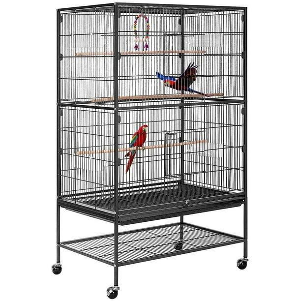 53 Inch Wrought Iron Large Bird Cage with Rolling Stand for Parrots ...
