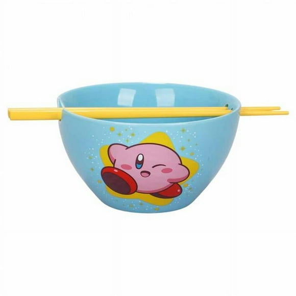Kirby 877501 20 oz Kirby Shining Star Ceramic Ramen Bowl with Chopsticks
