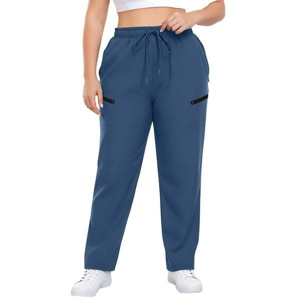 Amzcrzy Pantalones deportivos clásicos mujer plus size (L-5XL) - cintura elástica alta, cordón, bolsillos, pierna recta cómoda Azul