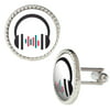 Vector Illustration of Black Headphones with Blue and Pink Music Bars Cufflinks