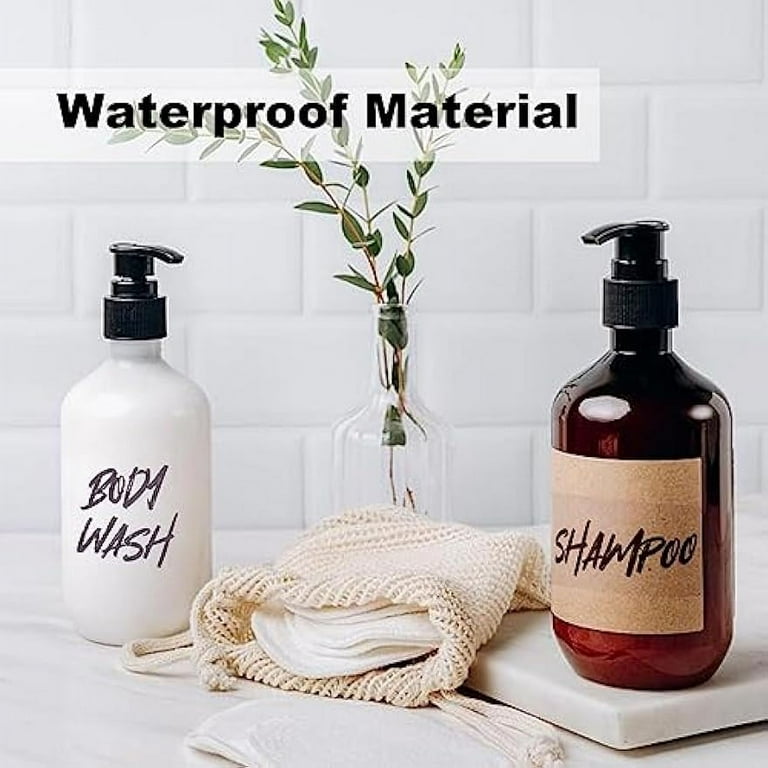 KSIWRE 12 stuks waterdichte etiketten voor flessen, minimalistische zeepdispensers, badetiketten voor handzeep, shampoo, conditioner, douchegel (wit