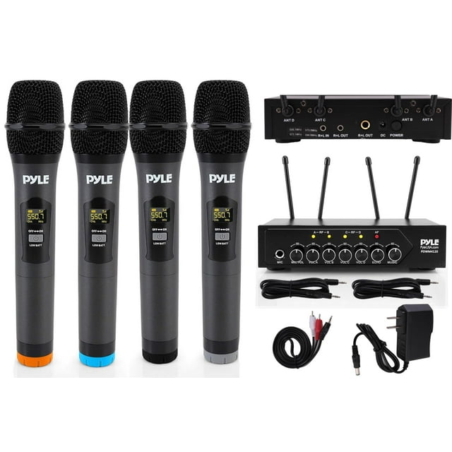 Sistema de micrófono inalámbrico Pyle UHF PA con 4 micrófonos de mano