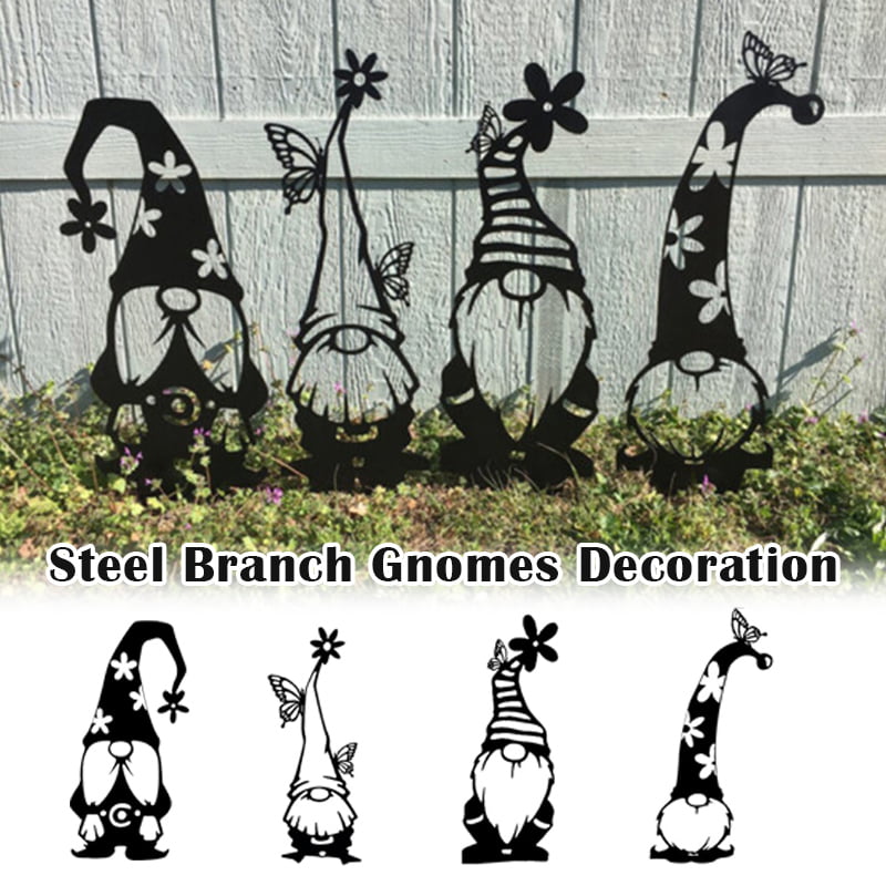 Steel Branch Gnomes Decoration Cute Standing Silhouette for Home Garden Yard 