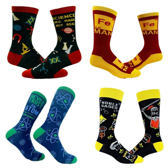 Mens Funny Science Socks Bundle 4 Pack Socks With Awesome Graphics for Men