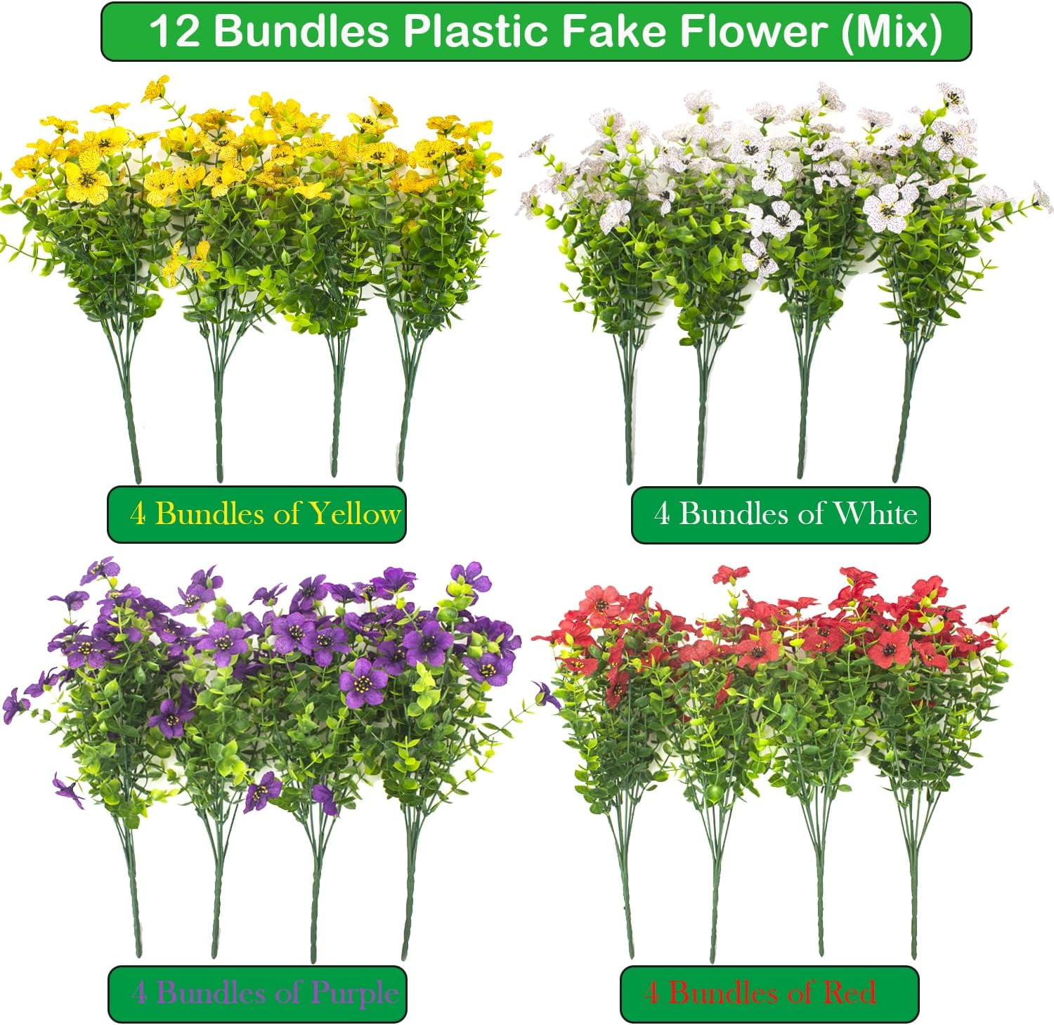 ZOELNIC Artificial Flowers Outdoor Fake Flowers, 16 Bundles UV Resistant No Fade Faux Plastic Greenery Colorful Shrubs Plants for Outside Porch Patio Home Yard Garden Planters Pots Window Box(Mix)
