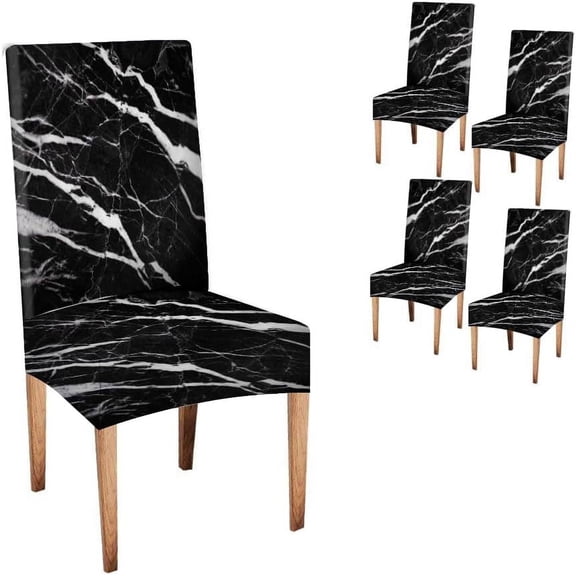 Black White Dining Room Chair Slip Covers 4 Pack Black Shot Through with Subtle Spandex Super Fit Stretch Removable Washable Kitch