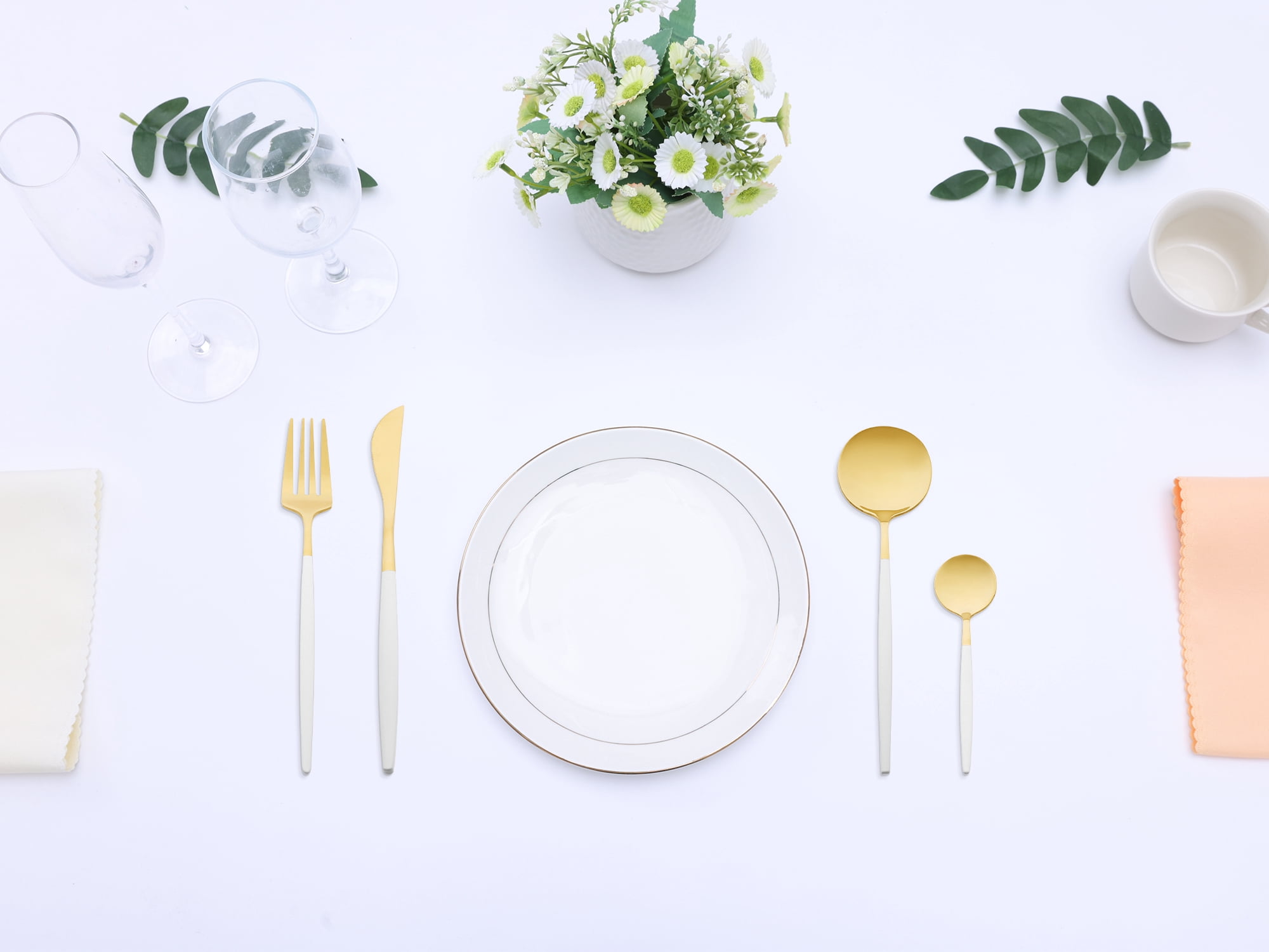 Unique Bargains Stainless Steel Flatware Set White 4 Pcs