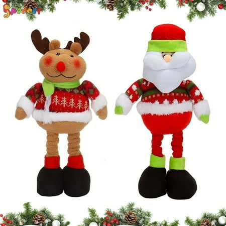 Spencer Santa Claus Reindeer Handmade Plush Doll Retractable Long Legs Table Decor for Home Living Room Christmas Decoration