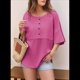 thumbnail image 4 of Blusas de Punto Gofre para Mujer, Moda 2025, Blusas de Patchwork Extragrandes con Cuello Redondo y Mangas 3/4, Color Rosa y Rojo, Talla S, 4 of 6