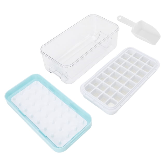 Bandeja para cubitos de hielo de una sola capa con tapa y caja de almacenamiento de hielo, molde para hacer hielo de silicona para cocina casera