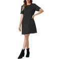 thumbnail image 2 of INSPIRE CHIC Women's Tweed Dress Round Neck Short Sleeves Work Elegant Knee Length Dresses M Black, 2 of 6
