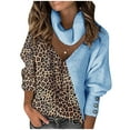 thumbnail image 2 of kayannuo Fall Clothes For Women Women Fashoin Print Patchwork Long Sleeves Turtleneck Sweater Knitting Top Blue, 2 of 5