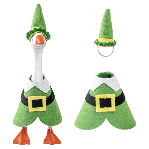 St. Patrick's Day Porch Goose Outfit Set, Green Leprechaun Costume with Shamrock & Hat for Large White Yard Goose, Outdoor Holiday Decor