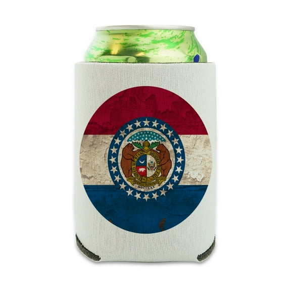 Rustic Missouri State Flag Distressed USA Can Cooler - Drink Sleeve Hugger Collapsible Insulator - Beverage Insulated Holder