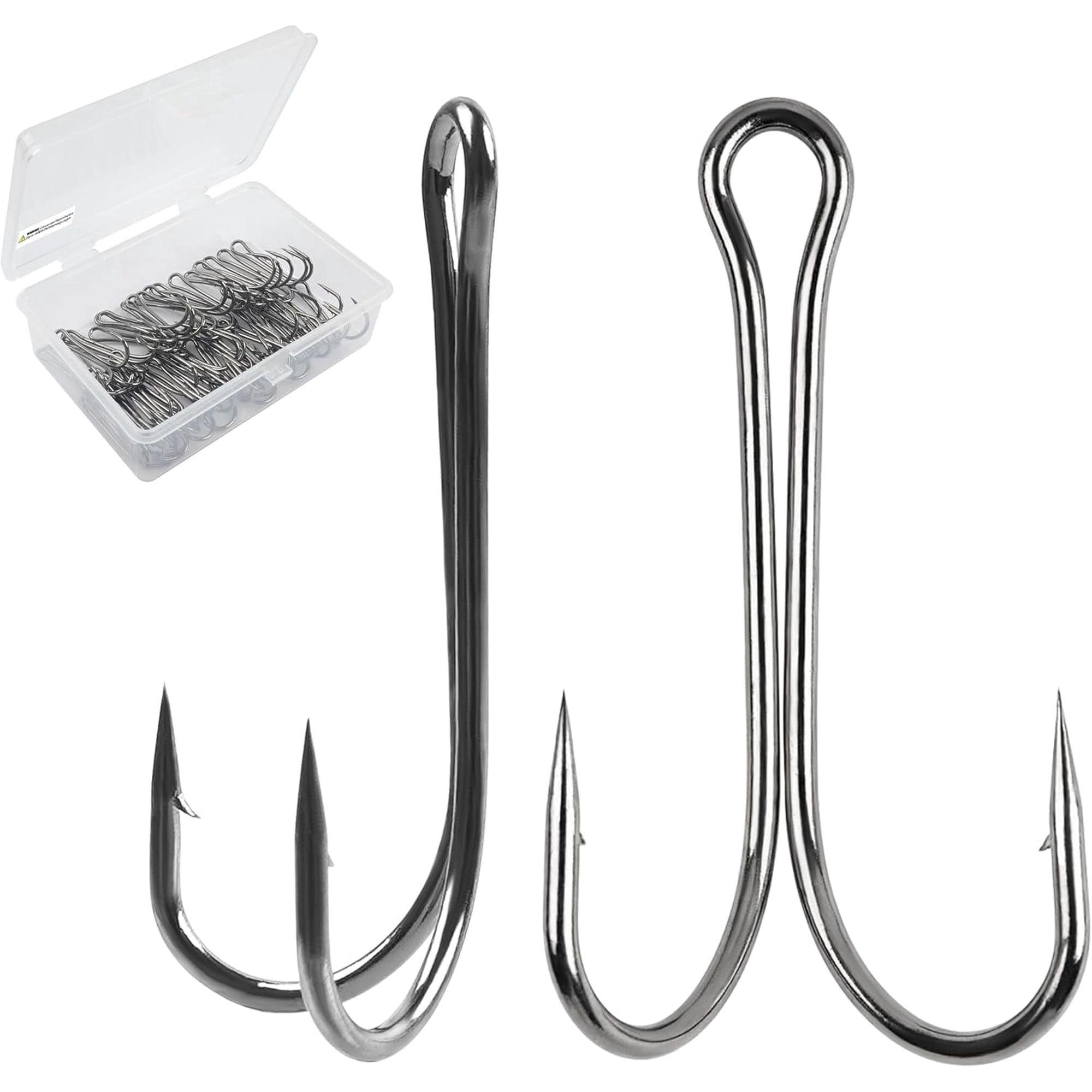 30-Pack Double Frog Hooks Size 2/0 3X Strong High-Carbon Steel Barbed Fishing Hooks for Bass Freshwater & Saltwater