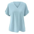 thumbnail image 5 of Lace Trim V-Neck Tee - 2025 Summer Breathable Cotton Blouse, Sheer Casual Top with Delicate Cutout Details | Baberdicy | Women Loose V Neck Short Sleeve Tops Casual Pure Color Lace Summer Blue M, 5 of 7