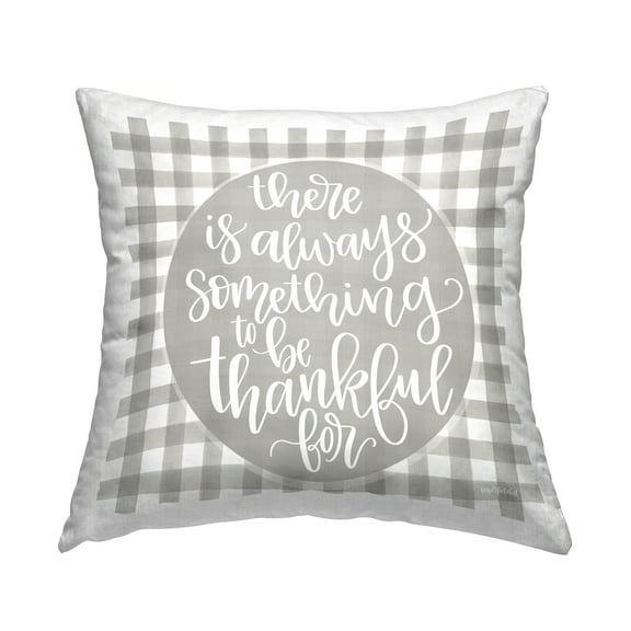 Stupell Industries Always Something Thankful For Phrase Grey Plaid Farmhouse Grey,18 x 7 x 18 Decorative Pillows