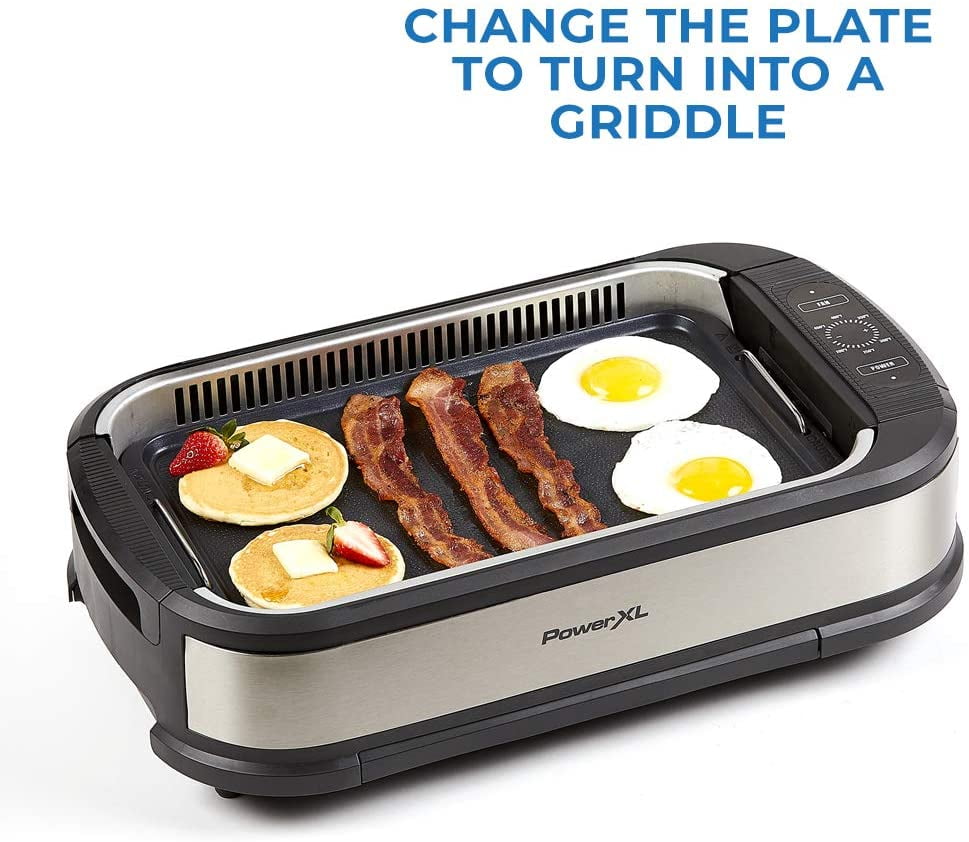 power smokeless grill with tempered glass lid with interchangeable griddle