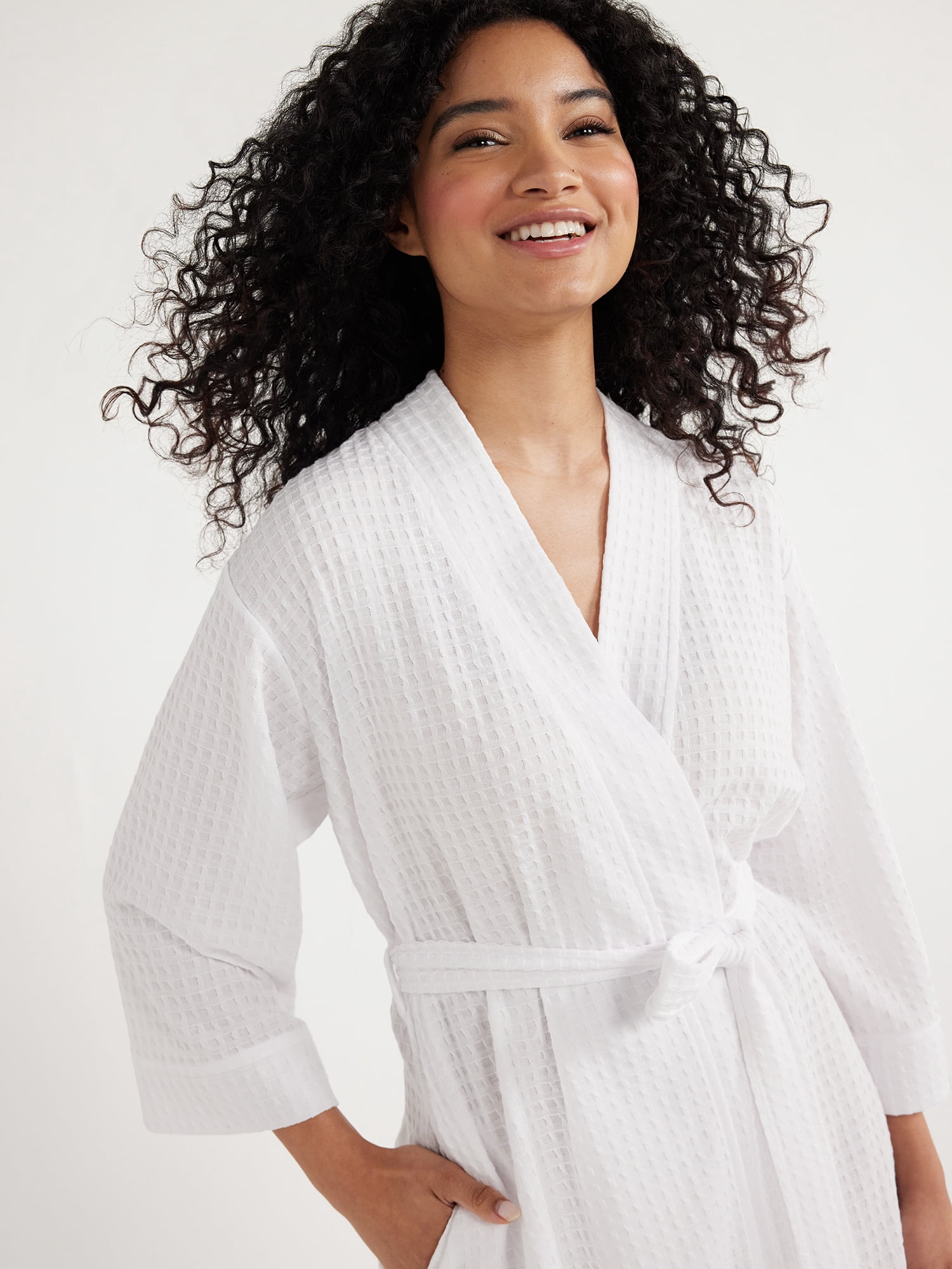 Joyspun Women’s Waffle Kimono Robe, Sizes S to 3X