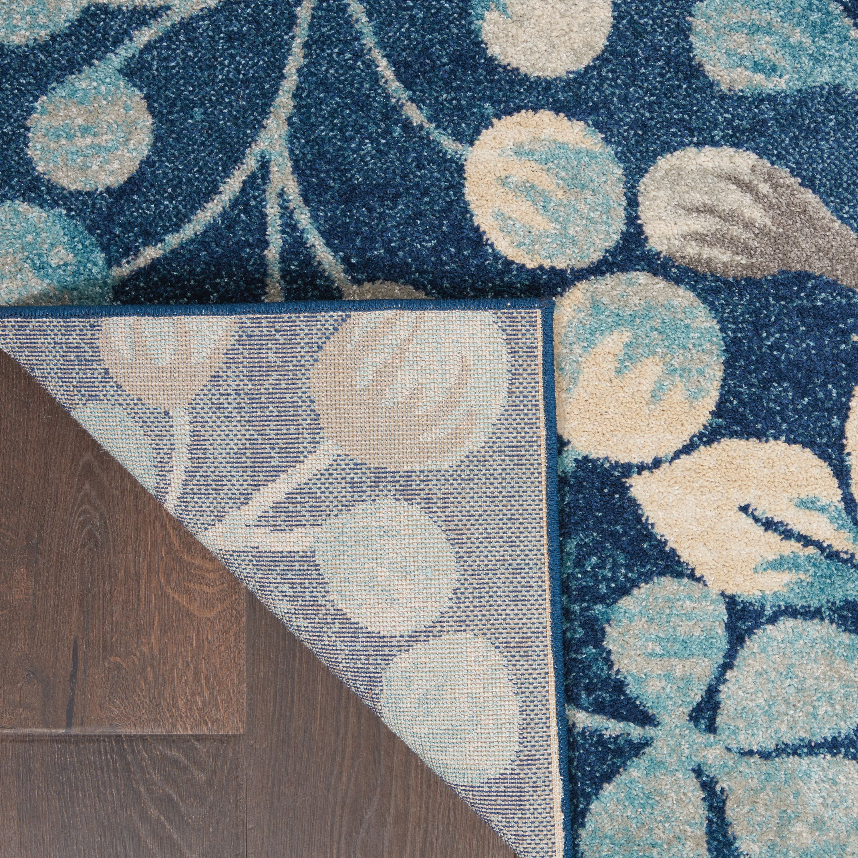 Serene Contemporary Botanical Navy 6' x 9' Area Rug, (6' x 9')