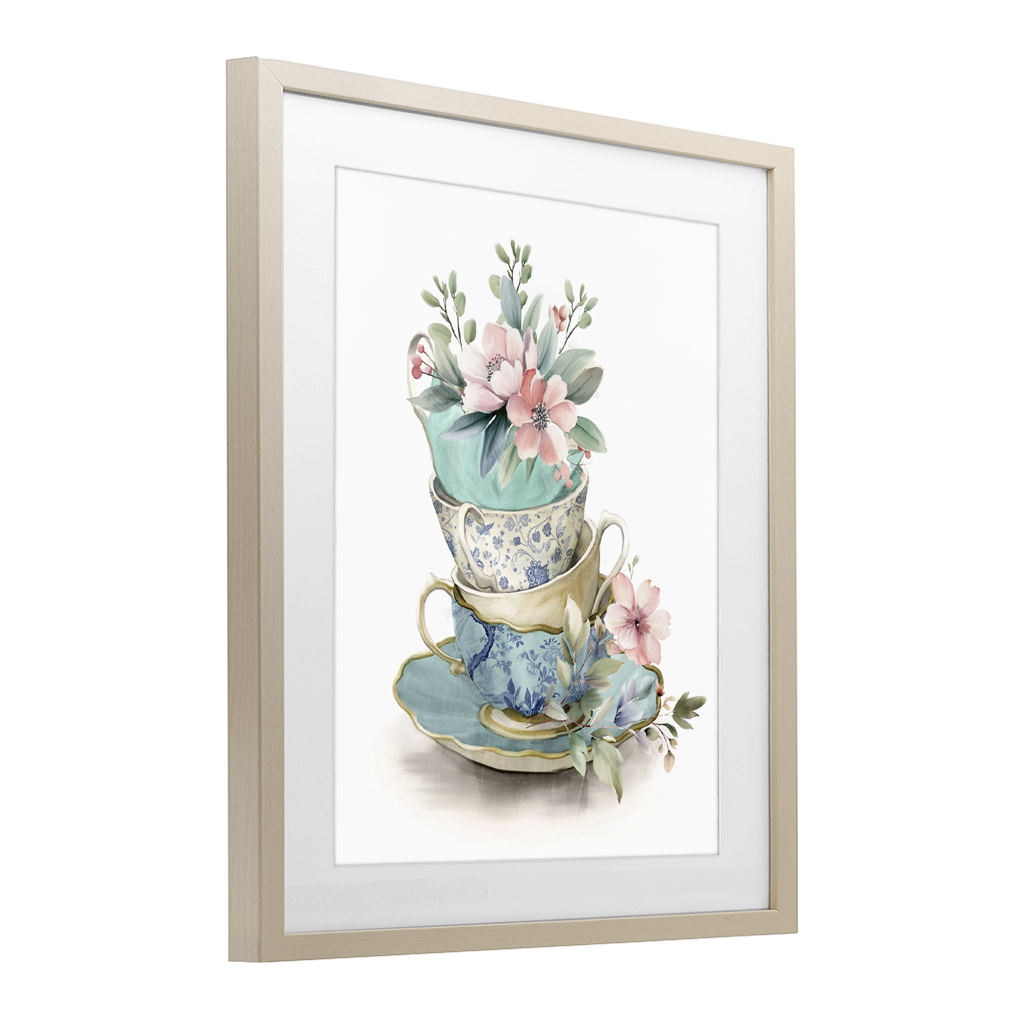 Stupell Industries Tea Cup Chinoiserie Blossoms Birch Framed Print Under Glass, design by Kim Allen