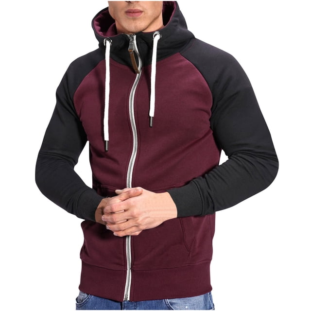 Blusa y camisa de manga larga con cuello alto para hombre, estilo casual, con retazos, cuello alto, manga larga y bolsillo.