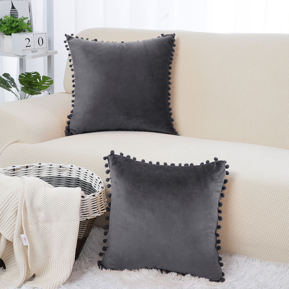 Details about   Soft Velvet Cushion Cover Pom Poms Home Decorative Sofa Car Throw Pillow Case UK 