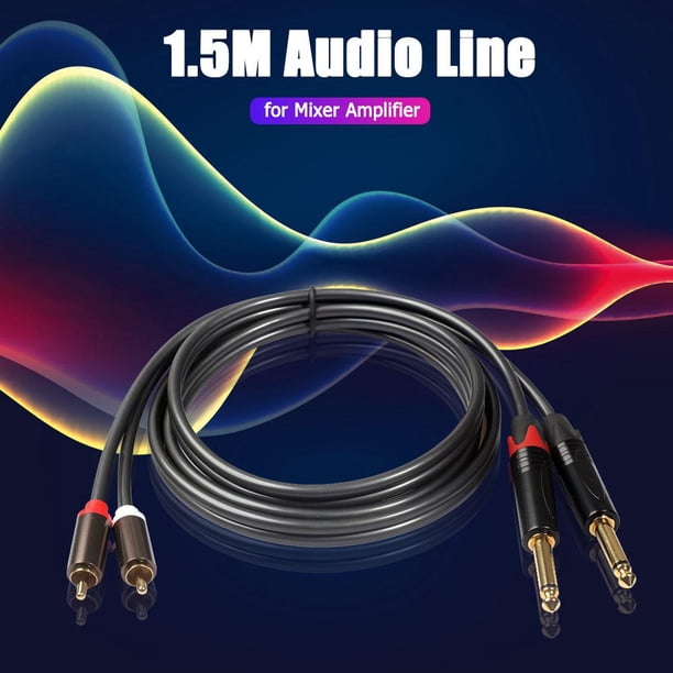 Cable Adaptador Cable de datos 4.9ft Dual 6.35mm 1/4 TS Mono Macho a Dual RCA Macho Adaptador Cable de Audio