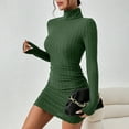 thumbnail image 7 of cfhntfmh Bodycon Dresses for Women Ribbed Ruched Long Sleeve Party Dress Slim Fashion High Neck Short Knit Sweater Dress, 7 of 7