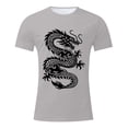 thumbnail image 2 of Mens Cool Chinese Loong T-Shirt Tops Novelty Print Short Sleeve Crewneck Tees Light Gray XXL, 2 of 5