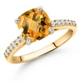 thumbnail image 2 of Gem Stone King 10K Yellow Gold 8MM Cushion Checkerboard Cut Yellow Citrine and White Lab Grown Diamond Engagement Ring for Women (2.18 Cttw, Gemstone November Birthstone, Size 7), 2 of 4