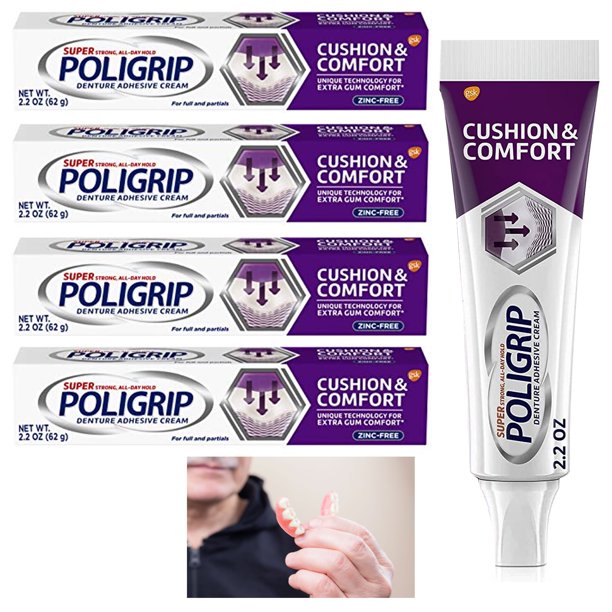 4 Pk Super Poligrip Cushion Gum Comfort Adhesive Cream Denture