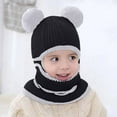 thumbnail image 3 of Xfvqtps Child 3 in 1 Beanie Face Neck Warmer Set Knit Cute Cartoon Ear Stripe Stretch Windproof Coldproof Warm Thickened Winter One Piece Skull Cap Neck Circle Scarf Set Black, 3 of 4
