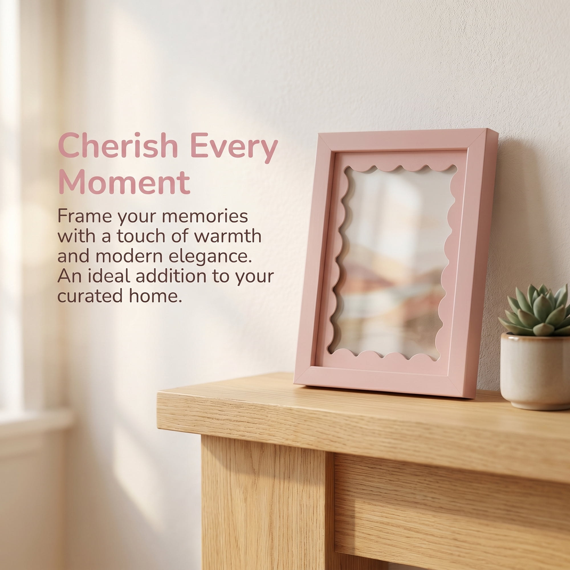 Unique Bargains MDF Wood Cute Wavy Picture Frame Pink 4" x 6"