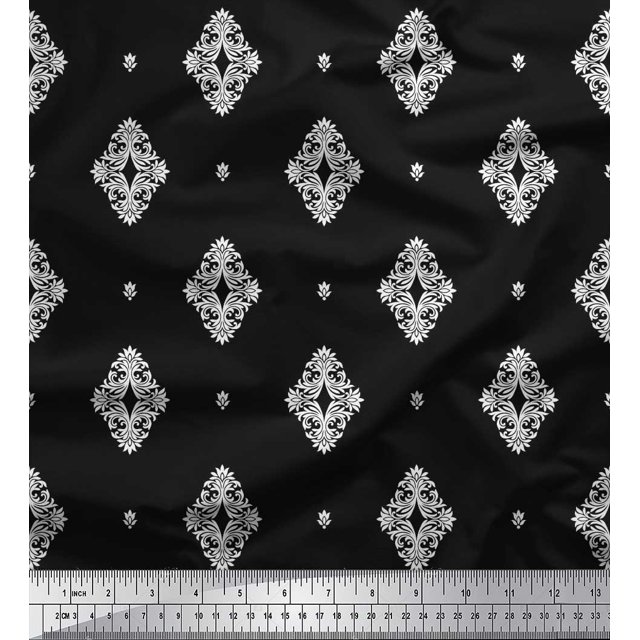 Soimoi Cotton Poplin Fabric Filigree Damask Fabric Prints By Yard 56 Inch Wide
