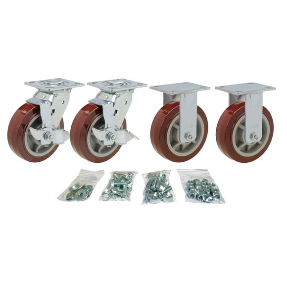 Toolbox Caster Set | 6" Polyurethane for Greenlee, Knaack and Other Job Boxes | All Mounting Hardware Included