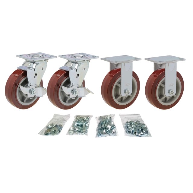 Toolbox Caster Set | 6" Polyurethane for Greenlee, Knaack and Other Job Boxes | All Mounting Hardware Included