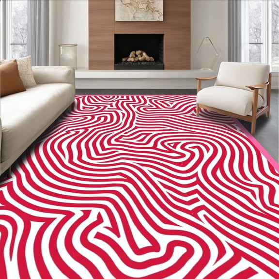 ODIKA 4'x6' Machine Washable Non-Slip Area Rug, Joyful Peppermint Twist Semicircular Hearth Accent Holiday Entry High Traffic Rug, Red, 612803