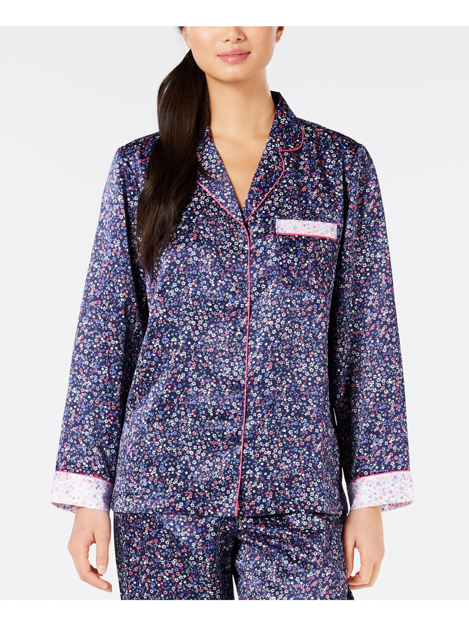 CHARTER CLUB Intimates Navy Floral Sleepwear Shirt Size: L 
