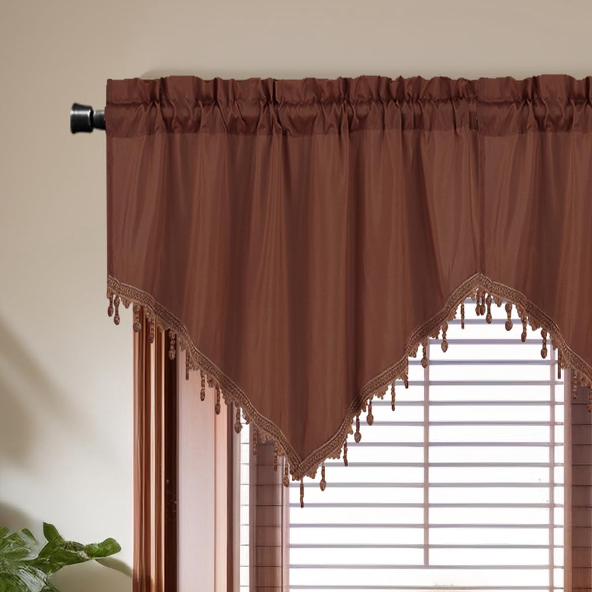 XmhyTop Luxury Beaded Triangle Curtain Valances 3 Panels for Living Room Bathroom Cafe Laundry Basement Rod Pocket Half Blackout Short Window Valance Curtains ,Coffee,51"x23"