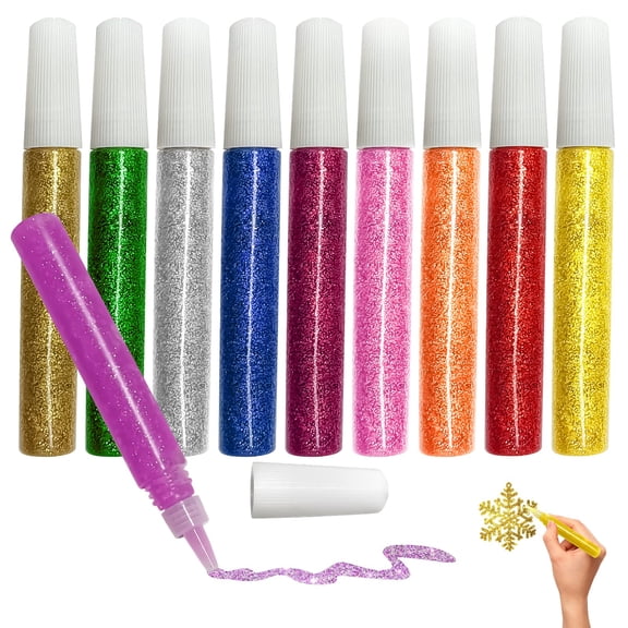 10Pcs Washable Glitter Glue Stick Set, DIY Arts & Crafts Glitter Pens, Glitter Glue Gel Pens for Art Projects, Assorted Colors Glue Stick, Decorating Supplies