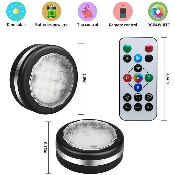 AMERTEER Wireless Puck Lights Remote Light Black LED Stick On Lights RGB Under Counter
