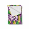 thumbnail image 2 of Mardi Gras Soft Flannel Fleece Throw Blanket, Mardi Gras Lettering on Classical Diamond Line Backdrop, Cozy Plush for Indoor and Outdoor Use, 50" x 70", Fern Green Marigold, by Ambesonne, 2 of 6