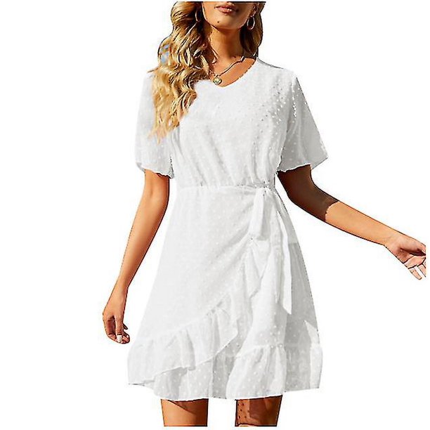 Silver Vestido casual de verano con falda de gasa y cuello en V para mujer