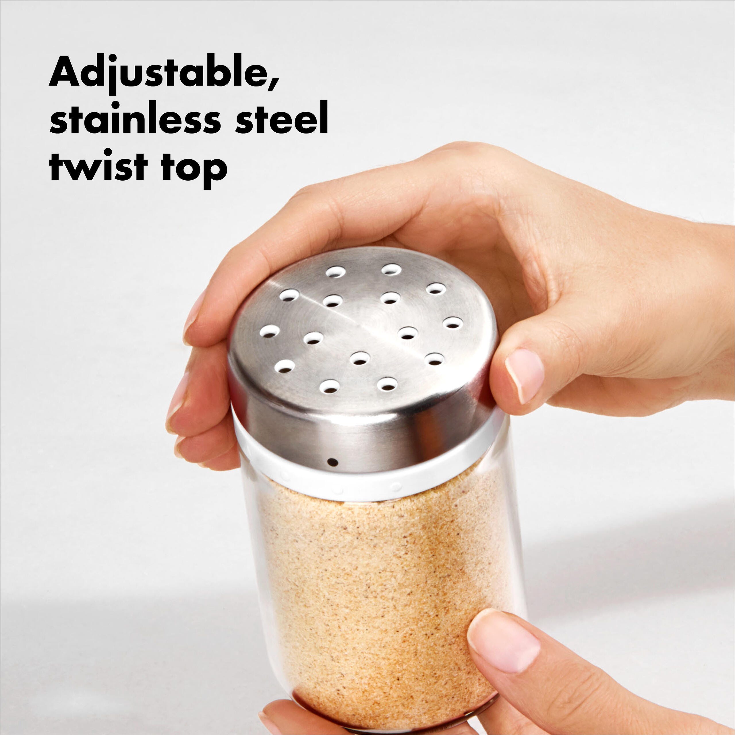OXO Adjustable Shaker, Stainless Steel Seasoning & Spice Shaker with Adjustable Pour Settings
