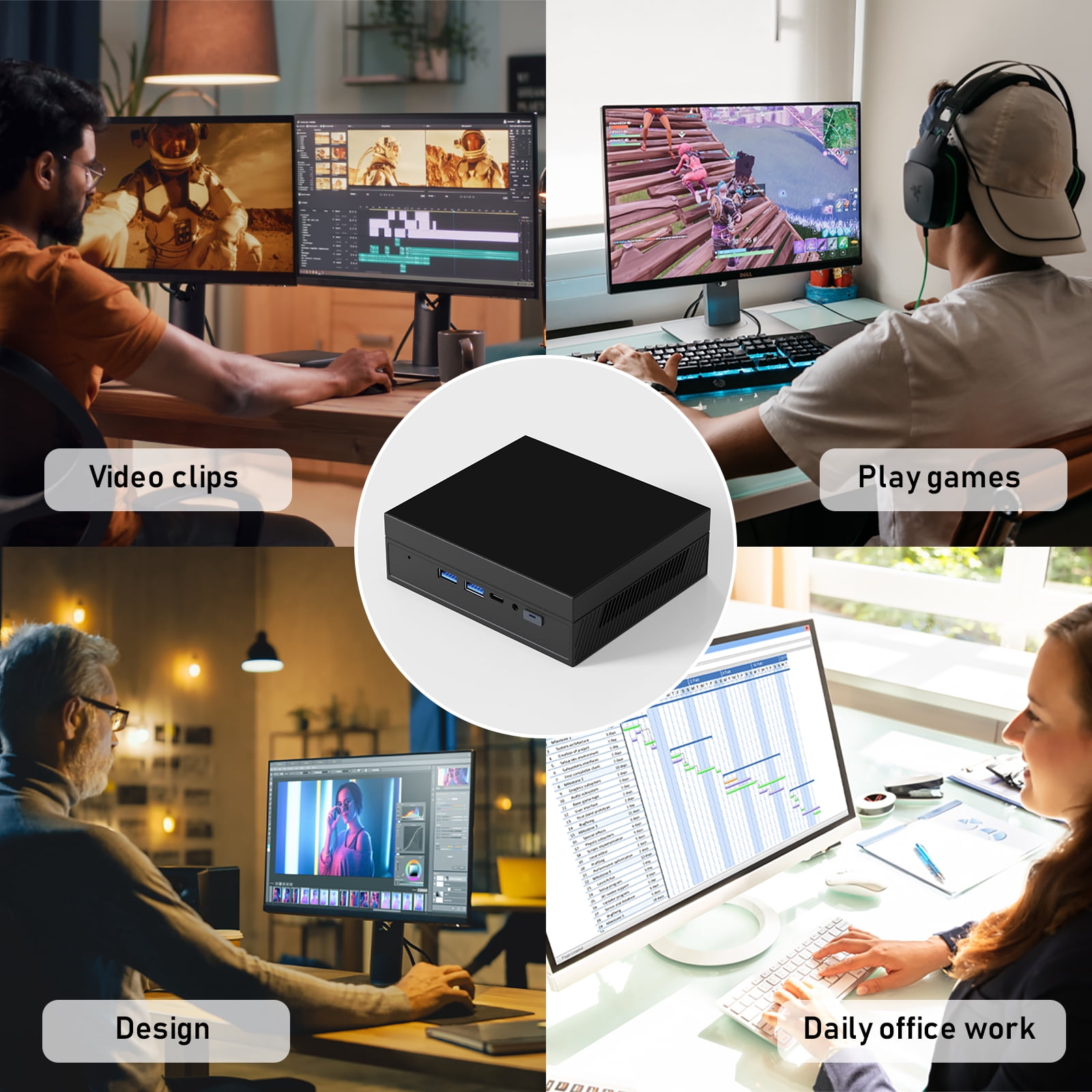 Auusda GX55 Mini PC Intel Celeron N5105 (4M Cache, up to 2.90 GHz) 16GB / 512GB Windows 11 Pro Desktop, HDMI/DP/Type-C(4K60Hz)Outputs