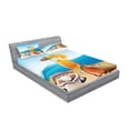 thumbnail image 2 of Ambesonne Cartoon Fitted Sheet & Pillow Sham Set, Seascape Summer Beach, Queen, Blue Orange Purple, 2 of 2