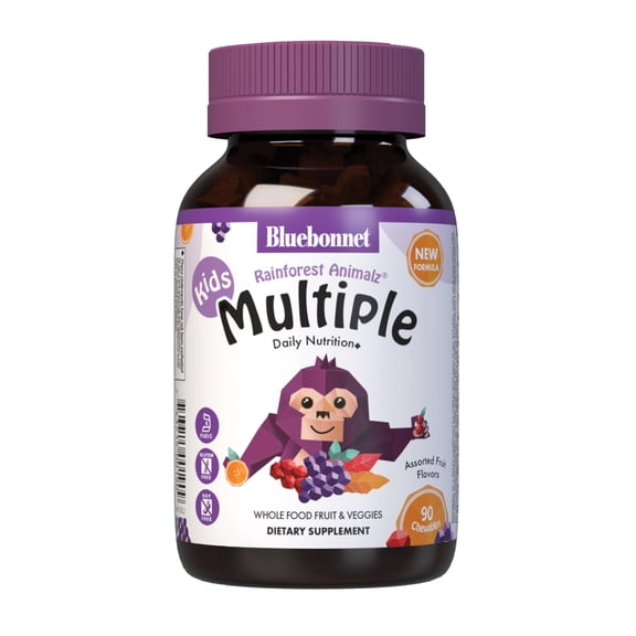Bluebonnet Rainforest Animalz Kids Chewable Multivitamins, Vitamin C, D3, Iron, 90 Days