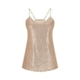 thumbnail image 6 of AKOEE Sequin Camisole Tops for Women Sleeveless Sparkle Glitter Tank Shirt Fashion Party Club Going Out Outfit (M, Khaki), 6 of 7
