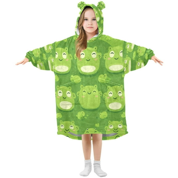 Happy Frogs Wearable Blankets Hoodie Oversize Sherpa Wearable Soft Blanket Warm Cozy 3-14 Age